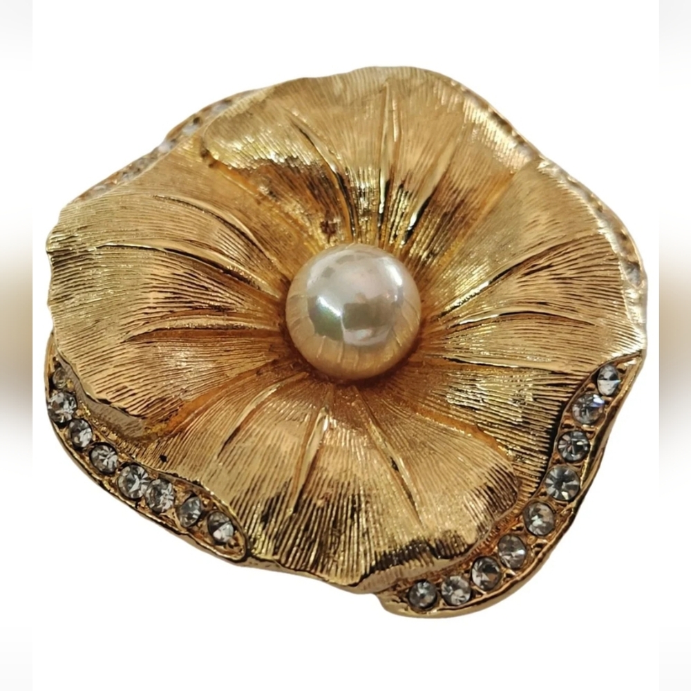 RARE Dior Camellia Flower Brooch Matte Yellow Gold